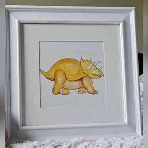 Framed Triceritops Dinosaur Watercolour Framed Nursery (White) Print Wall Decor